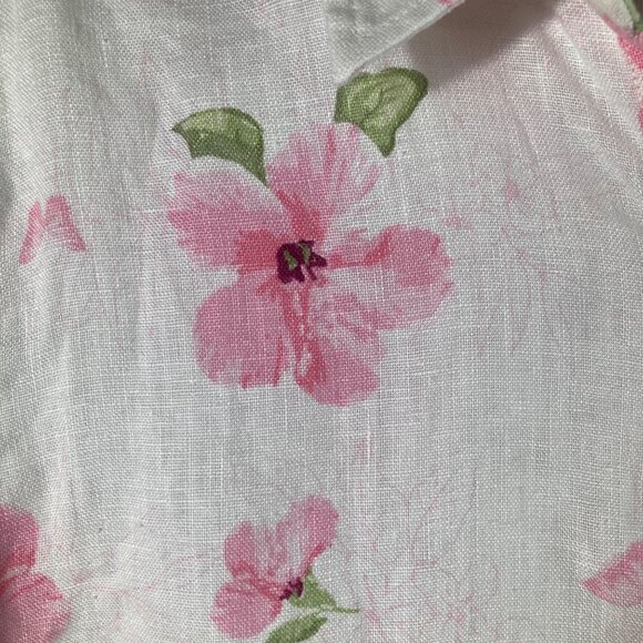 Womens Studio Works‎ Linen Floral Shirt Long Sleeve M White Pink Linen - Picture 6 of 8